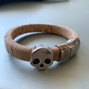 Natural cork bracelet with sterling silver skull charm